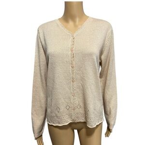 Liz Claiborne Beige Knit Button Down Cardigan Sweater Size M